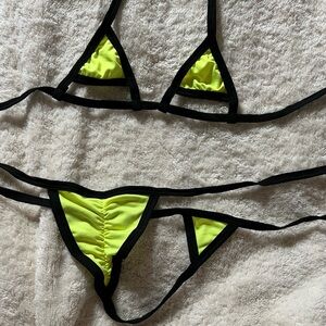 Neon Yellow Micro Triangle Bikini with Black Trim